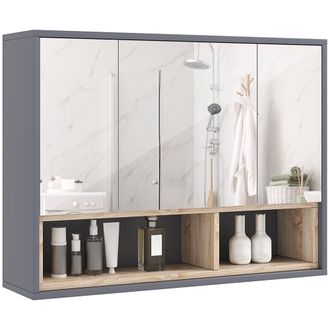 HOMCOM Bathroom Cabinet Wall Mounted Mirror Storage With Shelves Grey | TJ Hughes