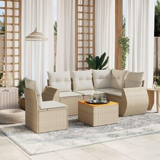 vidaXL Vidaxl - Juego De Sof&aacute;s Jard&iacute;n Con Cojines 6 Pzas Rat&aacute;n Sint&eacute;tico Beige