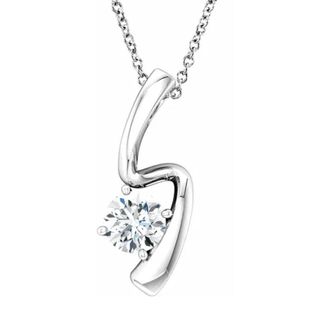 Pompeii3 1/2 ct Solitaire Round Diamond 14k White Gold Curve Pendant & 18 Chain