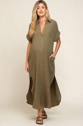 Pinkblush Button Down Midi Dress in Olive Green at Nordstrom, Size Medium