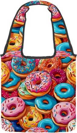 Generic Pink Blue Donuts Reversible Canvas Shoulder Tote - Double-Sided Print, 12oz Cotton, 27cm Drop, Fold-Flat Bag for Travel, Shopping, Street Outings