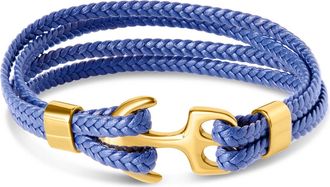 Bruno Magli Mens Four Strand Braided Leather Bracelet, Indigo