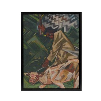 Artery8 Opposite Abstract Geometric Kubincan Black Framed Canvas Art Print in Green | Size: W24 x H32