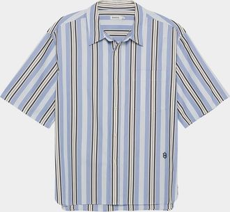 SIMKHAI Mens Deacon Oversized Fit Poplin Stripe Short-Sleeve Shirt