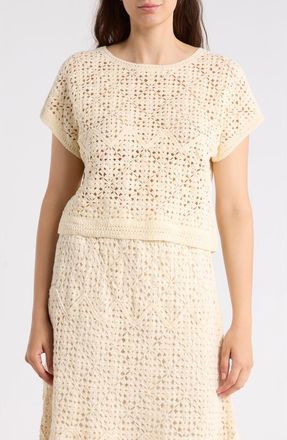 Adrianna Papell Floral Open Stitch A-Line Midi Skirt in Cream at Nordstrom Rack, Size X-Small