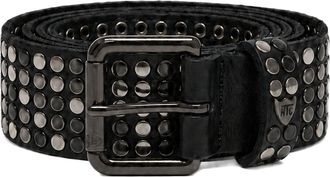 HTC Studded Black Leather Belt With Dark Metallic Buckle