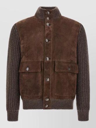 Brunello Cucinelli suede panel ribbed knit jacket