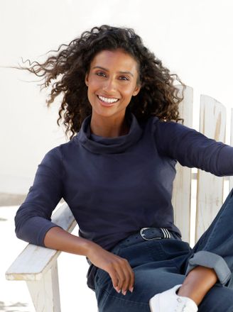 Heine Rollkragenshirt HEINE Shirt, Damen, Gr. 48, blau (marine), 95% Baumwolle, 5% Elasthan, unifarben, Shirts Rollkragenshirt