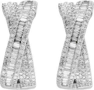 Effy 14K White Gold Diamond Crisscross Hoop Earrings in 14K Gold at Nordstrom