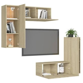 Berkfield Home Practical 4 Piece TV Cabinet Set Sonoma Oak Engineered Wood in Light Brown