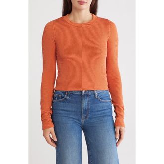 Renee C Long Sleeve Ribbed Crop Top in Rust at Nordstrom Rack, Size X-Large