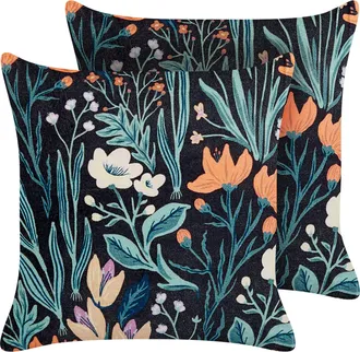 Beliani Beliani - Conjunto De 2 Cojines De Terciopelo Negro Verde Naranja 45 X 45 Cm Floral Osmunda
