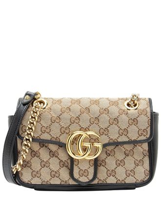 Gucci Beige Gg Canvas Matelasse Gg Marmont Small Flap Bag (Authentic Pre- Loved)