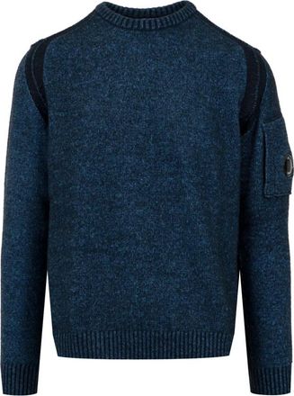 C.P. Company Fleece Knit Crewneck Lens Sweater - Heren - Ronde hals truien - Blauw - S - Wol - Truien & Vesten