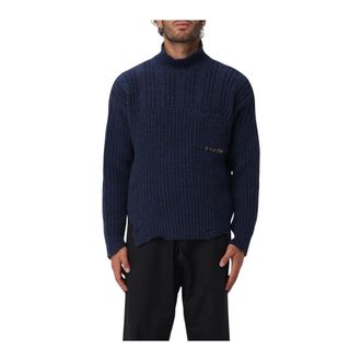Marni Turtlenecks, male, Blue, Size: L Ribbed Knit Sweater
