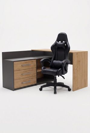 Topeshop Dany - Escritorio De Esquina, Antracita Artisan + Remus - Sill&oacute;n, Negro - 120x76x50 Cm - Conjunto