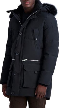 Karl Lagerfeld Faux Fur Trim Parka in Black at Nordstrom Rack, Size Xx-Large