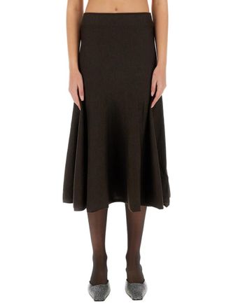 Khaite Brown Solid Midi Skirt