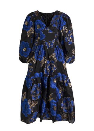 Sister Jane Blues Floral-jacquard Woven Midi Dress - Blue - 10 (UK10 / S)