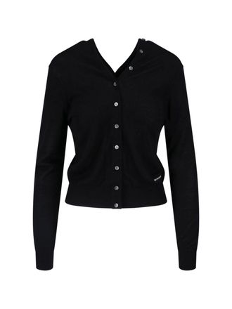Alexander Wang Luxurious Black Wool Cardigan With V-Neckline And Button Closure