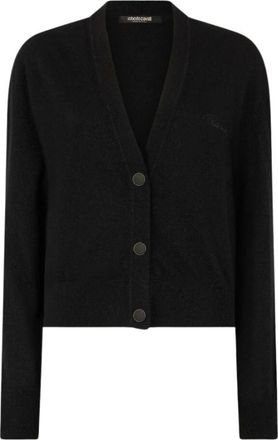 Roberto Cavalli Truien & Vesten, Dames, Zwart, M, Wol, Geborduurde Cardigan van Wolmix met Knopen