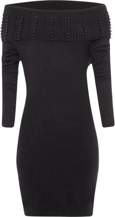 Fracomina Korte Gebreide Jurk - Dames - Kleedjes - Zwart - S - Nylon - Kleedjes