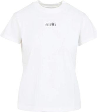 Maison Margiela Tops, Dames, Wit, XS, Katoen, Numeric katoenen jersey T-shirt