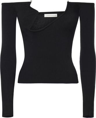 CHRISTOPHER ESBER Odessa Arced Gebreide Top met Lange Mouwen - Dames - Longsleeves - Zwart - S - Nylon - Tops