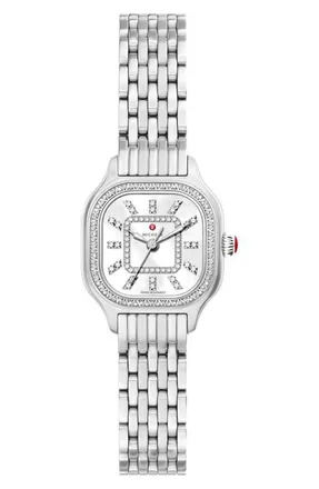 Michele Mini Meggie Mother-of-Pearl & Diamond Bracelet Watch, 23mm x 25mm in Silver at Nordstrom