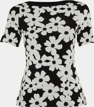 Carolina Herrera Monochrome Floral Jacquard Knit Top