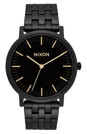 Nixon Porter Bracelet Watch, 40mm in Black/Gold/Black at Nordstrom