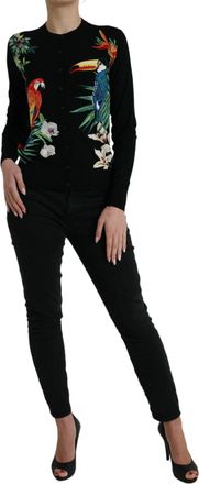 Dolce & Gabbana Womens Bird-Embroidered Virgin Wool And Silk Cardigan Black Clothing