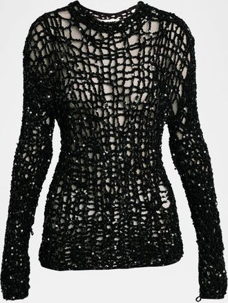 Jil Sander Sequined Open Knit Crewneck Sweater