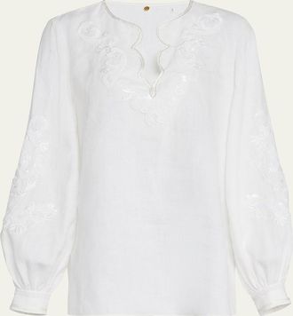 Kobi Halperin Soraya Sequin Embroidered Linen Blouse