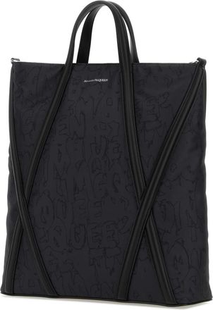 Alexander McQueen Mens Nylon Harness Tote Black Leather