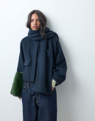Asos cappotto formale e sciarpa con lana navy-blu navy