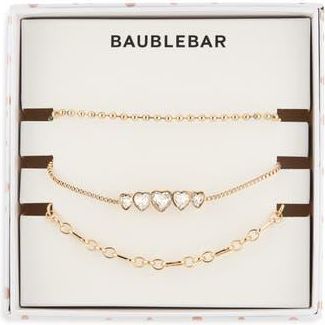 BaubleBar Layers of Love Set of 3 Crystal Heart & Chain Bracelets in Gold at Nordstrom Rack