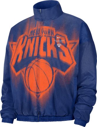 Nike New York Knicks Nike Mens Standard Issue Woven Basketball Jacket in Blue | II6096-495