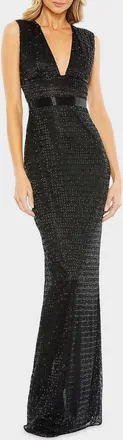 Mac Duggal Beaded V-Neck Column Gown