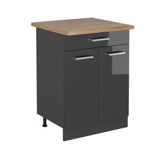 Vicco Mueble Bajo De Cocina R-line, Antracita Alto Brillo, 60 Cm, Et Roble
