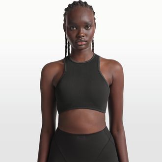 Nike Womens SKIMS Ribbed Seamless Racerneck Bra in Black | BABRA9714W-OAR