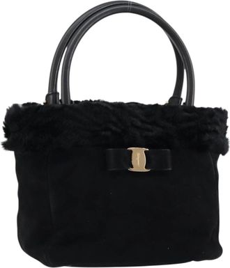 Ferragamo Vala Handbag Suede Black Suede Handbag (Pre-Owned)