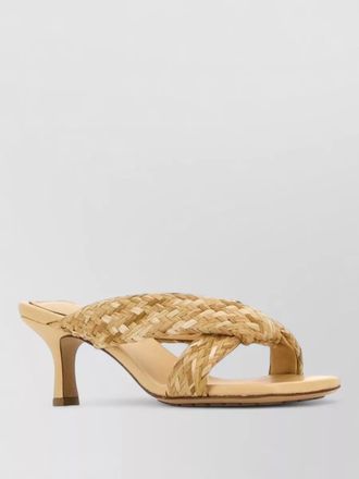 Bottega Veneta riva raffia mules open toe kitten heel