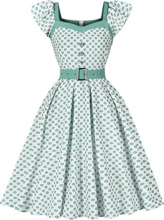 Generic Womens Solid Bodice Button up Polka Dots Pleated Work Office Formal Cocktail 1950s Vintage Blazer Dress