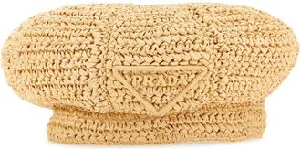 Prada Womens Woven Rafia Bucket Hat Beige Viscose