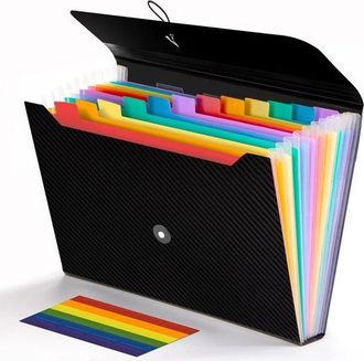 OEM Carpeta De Proyecto, A4, Carpeta Plegable Con Pesta&ntilde;as, 13 Compartimentos, Carpeta De Documentos De Pl&aacute;stico Resistente, Negra, Port&aacute;til, Aula