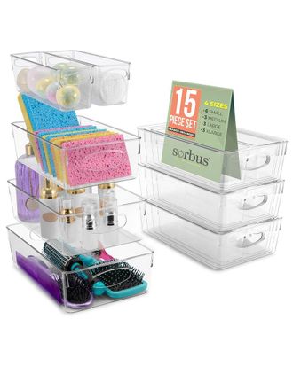 Sorbus 15 Pack Plastic Clear Bins