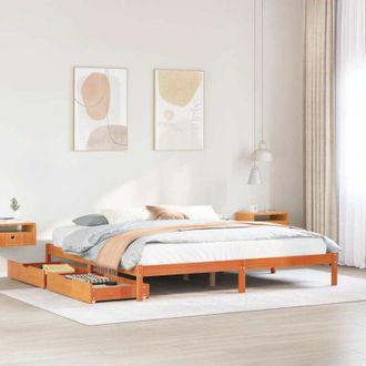 vidaXL Cama Sin Colch&oacute;n Madera Maciza De Pino Marr&oacute;n Cera 200x200 Cm Vidaxl