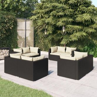 vidaXL 8 Pcs Garden Lounge Set Con Vime Pe Negro
