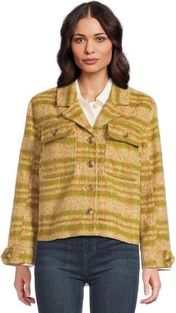 Liverpool L.A. Button Front Blanket Plaid Boxy Shacket Womens Jacket Green/Gold Blanket Plaid : LG, Nylon/Polyester/Viscose